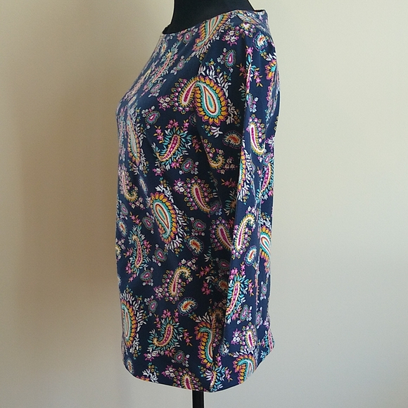 NWOT Talbots Paisley, Navy Blue 3/4 sleeve top - Picture 2 of 6